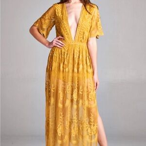 Elegant Mustard Lace Dress